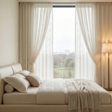 Embroidered sheer curtain rod pocket