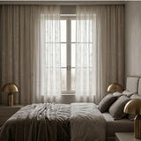 Embroidered sheer curtain rod pocket