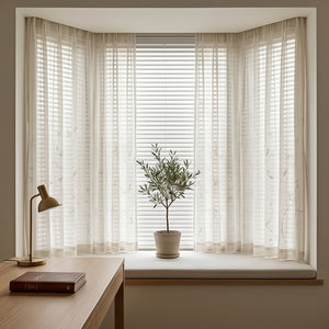 Embroidered sheer curtain rod pocket